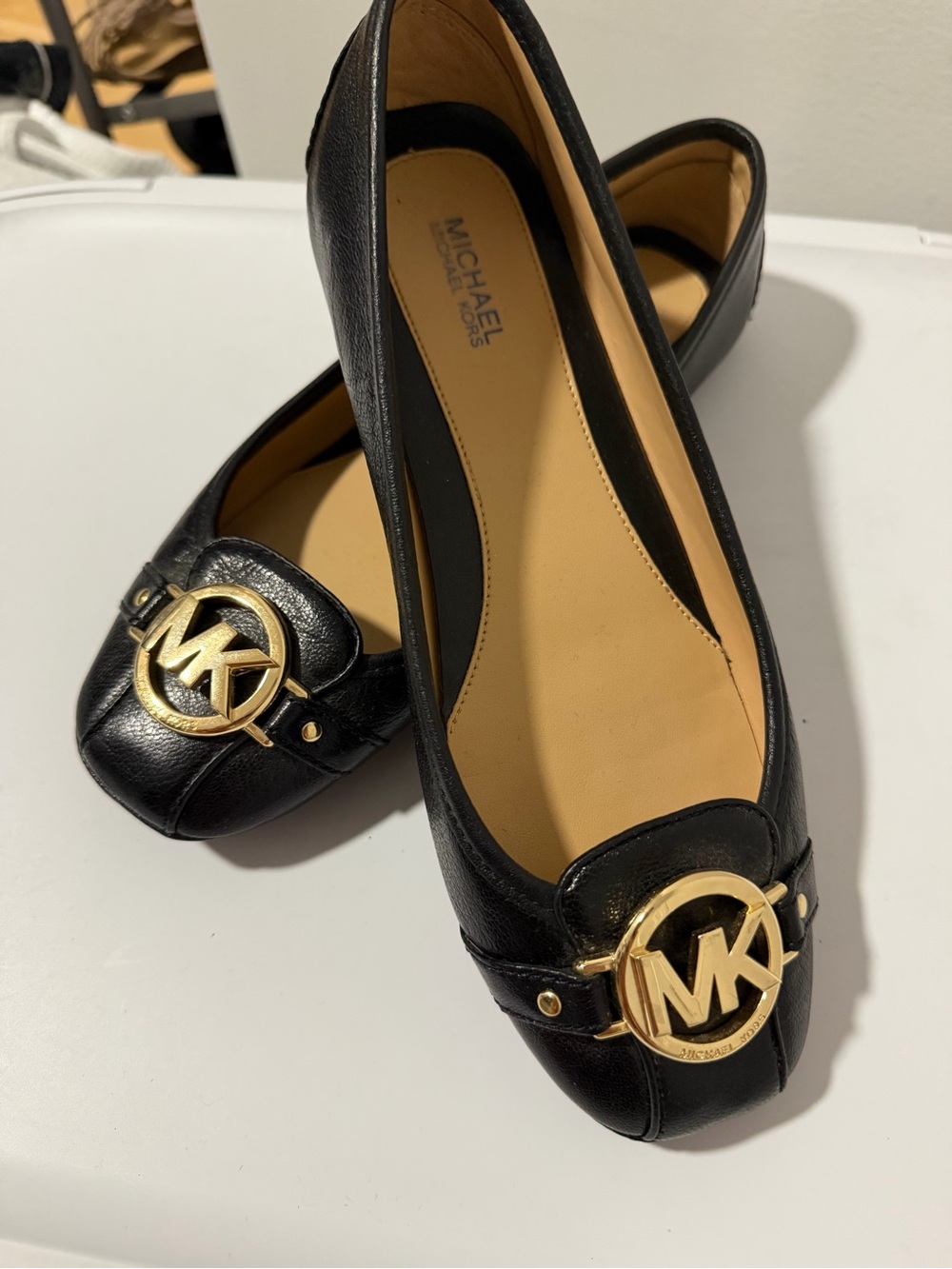 Michael Kors Black MK Logo Leather Ballet Flats